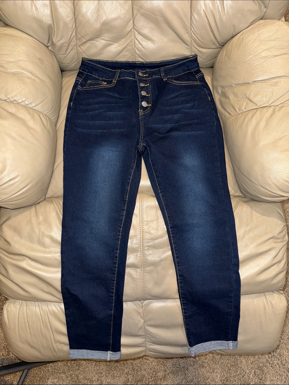 High-Waist Dark Blue Women's Jeans - Classic Fit